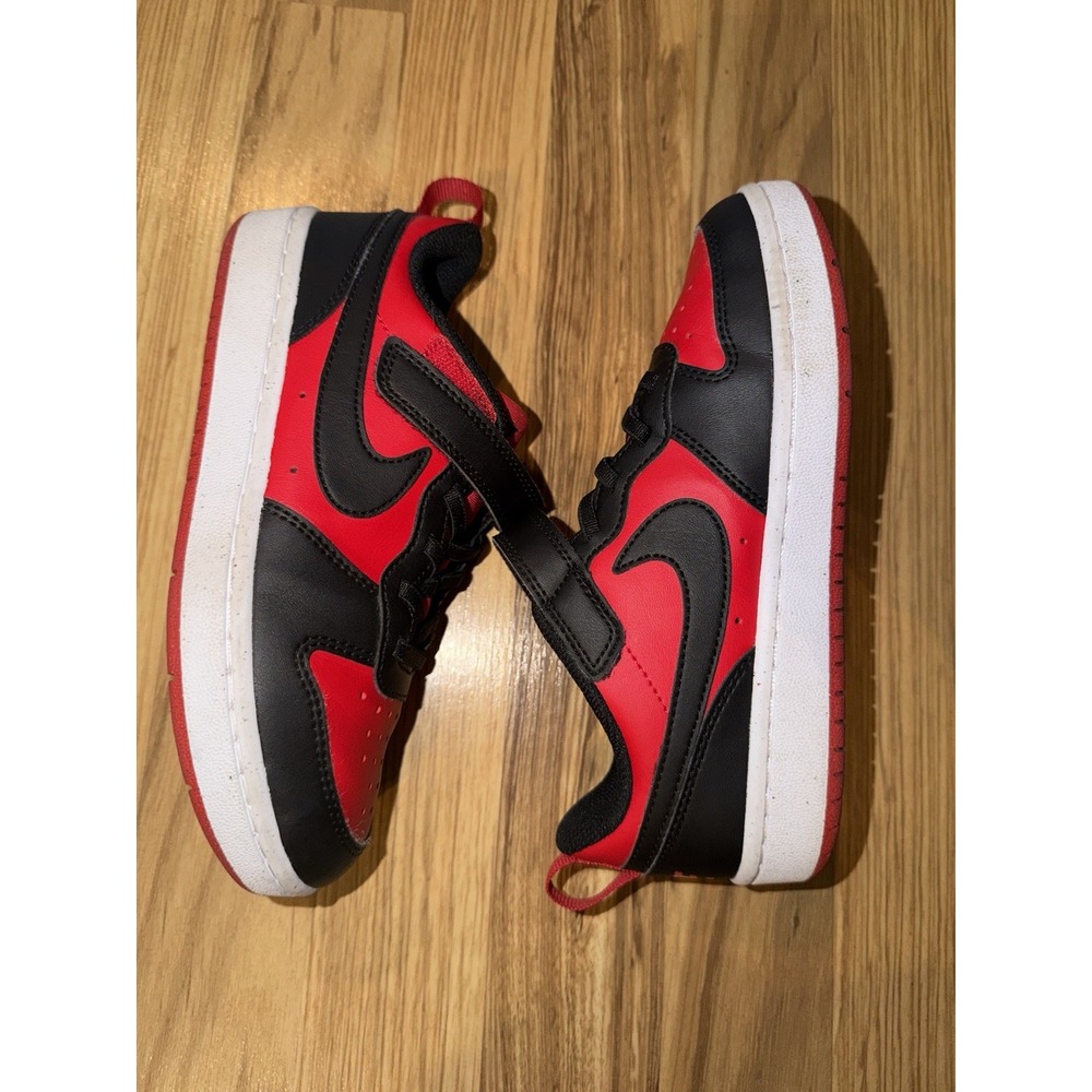 Nike 2Y Court Borough Low Recraft Sneakers Shoes Black Red Kids Youth EUC